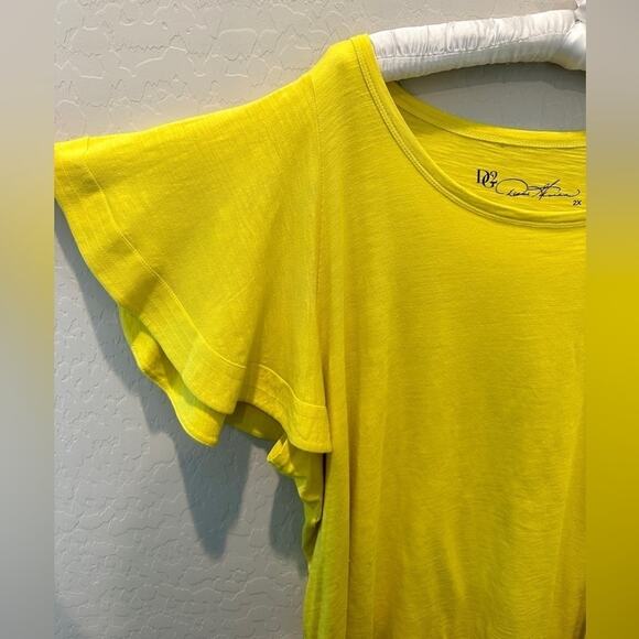 DG2 | Chartreuse Yellow Flutter Sleeve Top NWT Plus Size Cotton Modal Blend | 2X - Picture 4 of 9